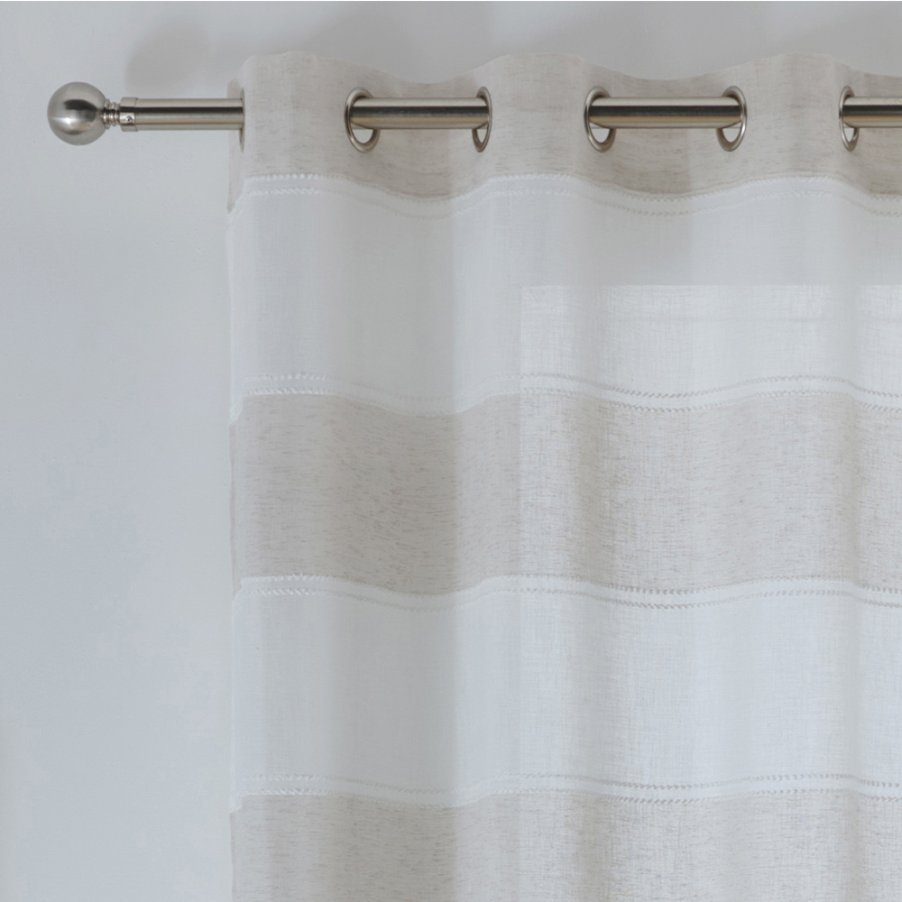 Tyrone Textiles Santorini Natural Linen Look Striped Eyelet Voile Panel Curtains 140 x 229cm Image 2