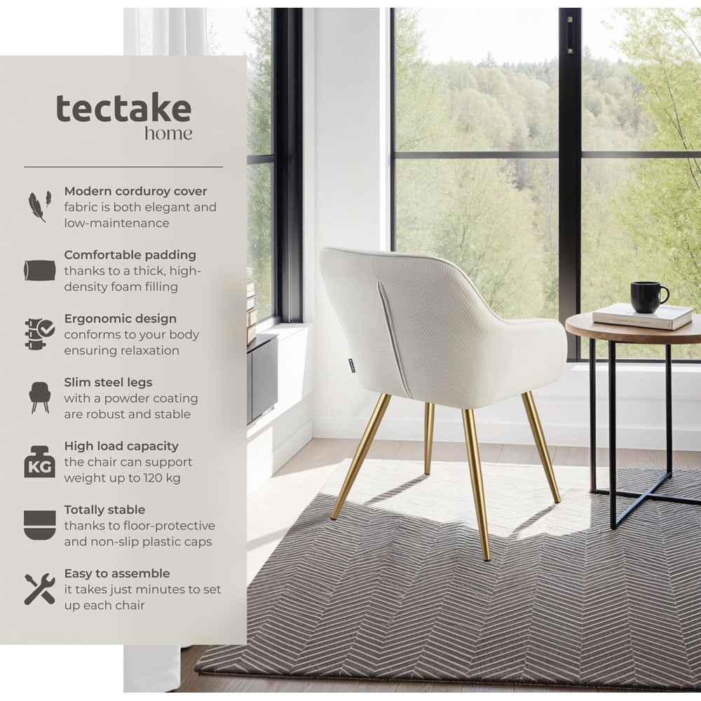 tectake Marilyn Cream and Gold Corduroy Padded Dining Chair Image 8