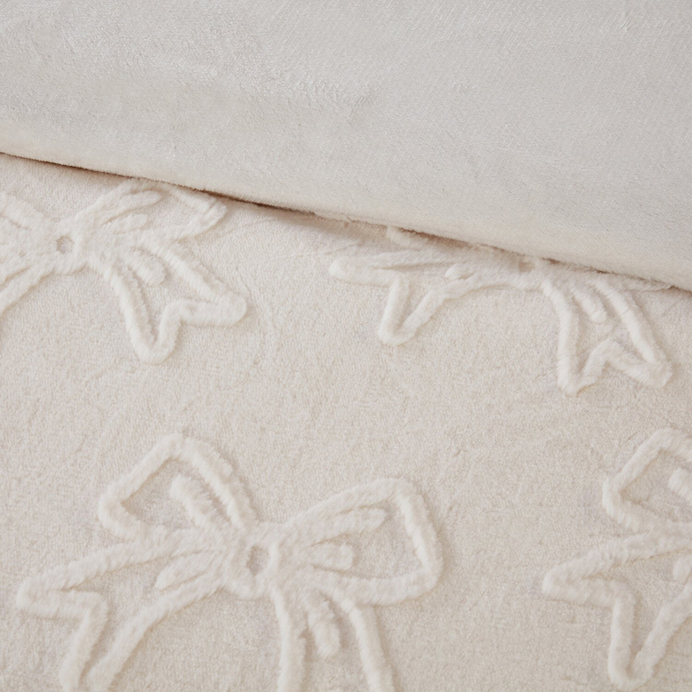 Bow Faux Fur Duvet Set Ivory Double Image 4