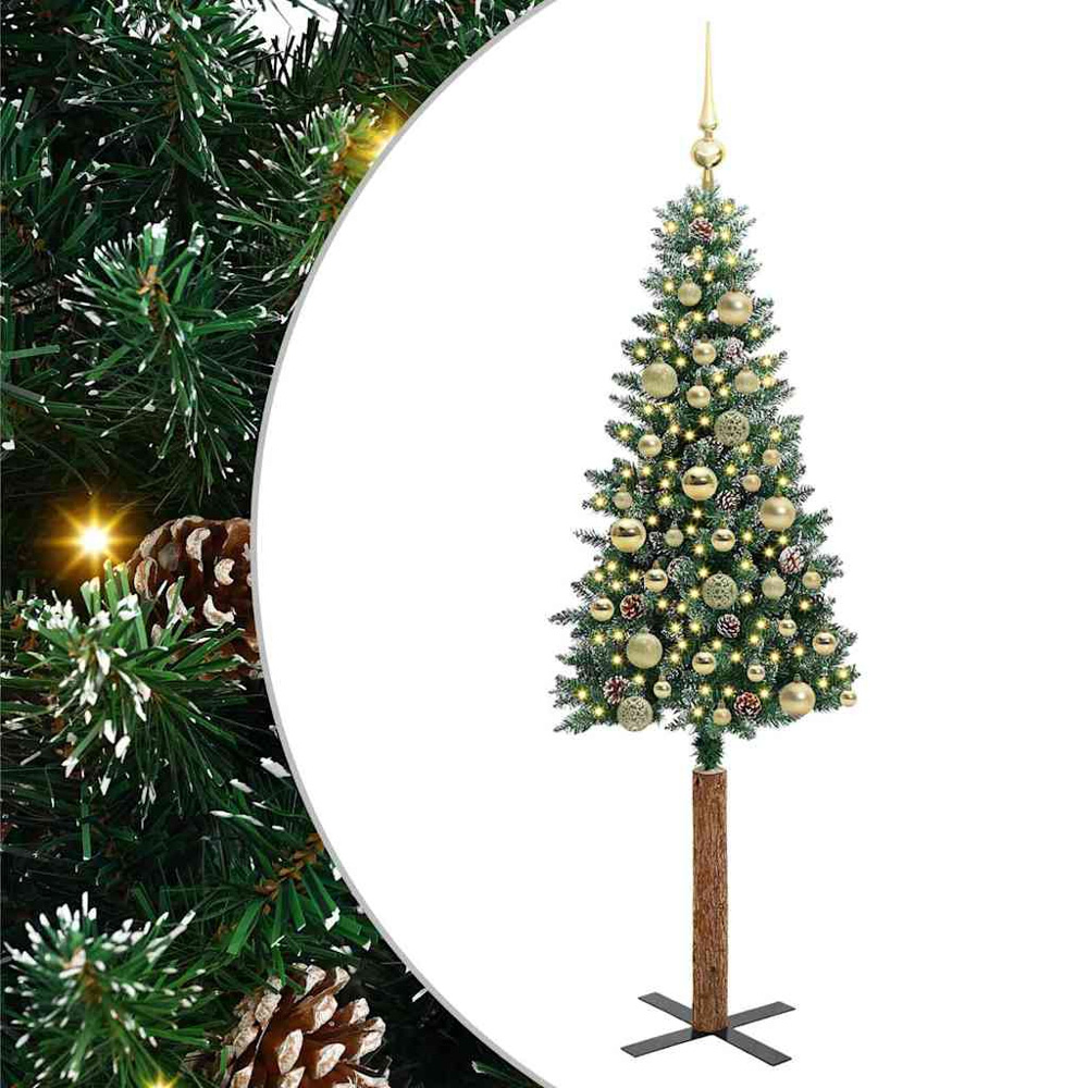 vidaXL Green Snow Flocked Artificial Christmas Tree with Pinecones LEDs Gold Ornaments 5ft Image 2