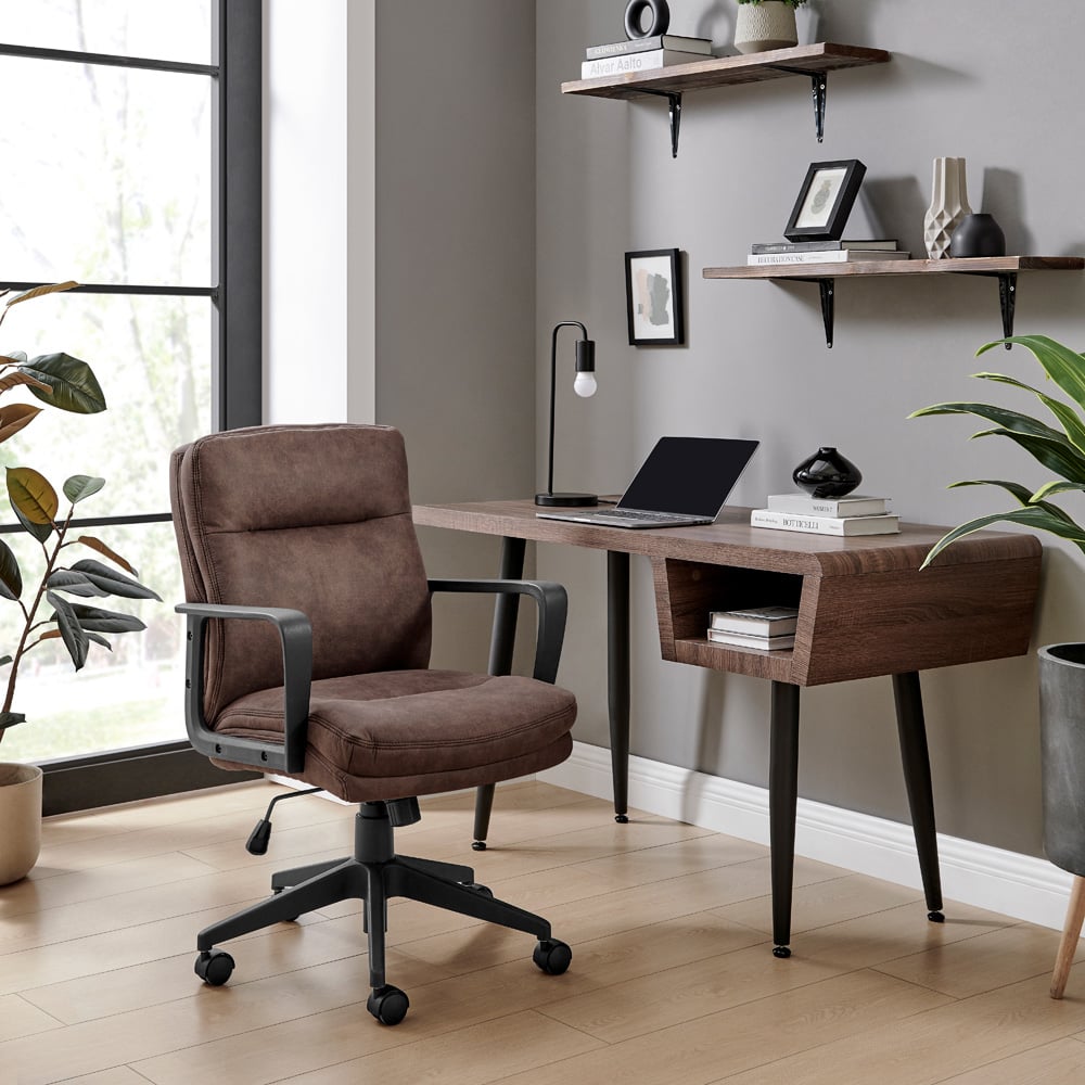 Furniturebox Racicot Brown Faux Leather Office Chair Image 6