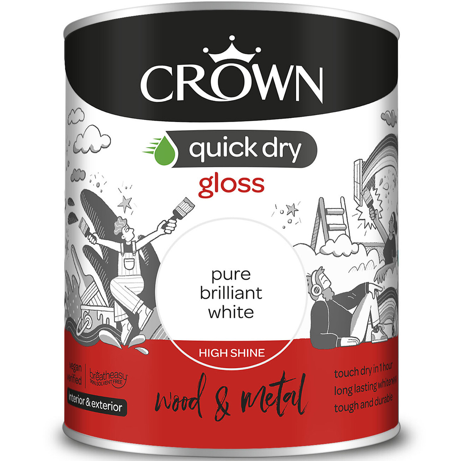 Crown Wood and Metal Pure Brilliant White Gloss Paint 750ml Image 2