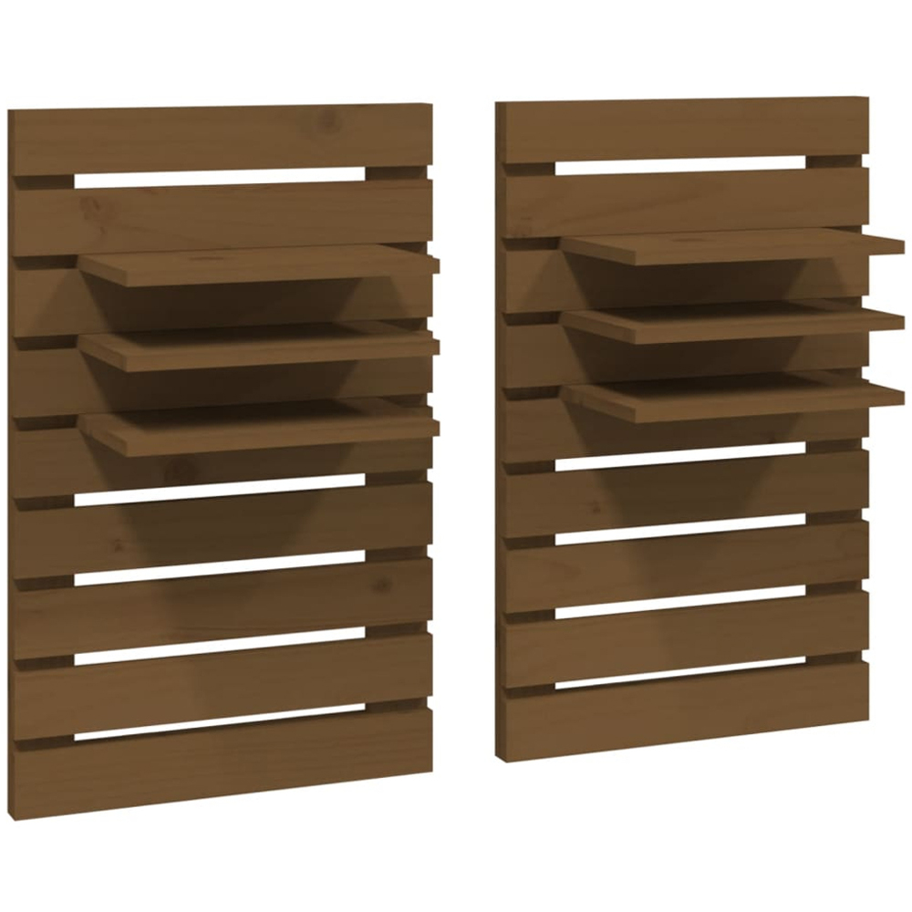 vidaXL Honey Brown Adjustable Wall-Mounted Bedside Shelf Set of 2 Image 1