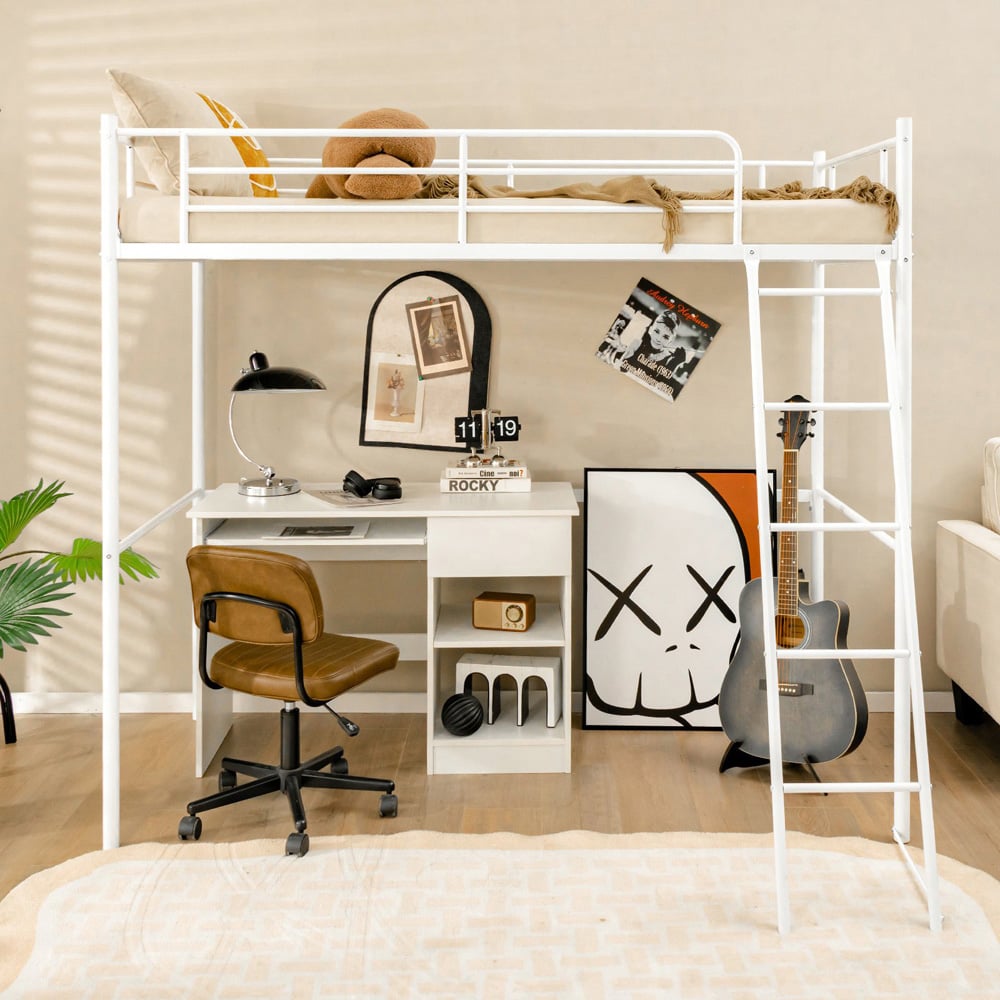 Costway Single White Metal High Sleeper with Ladder Image 4