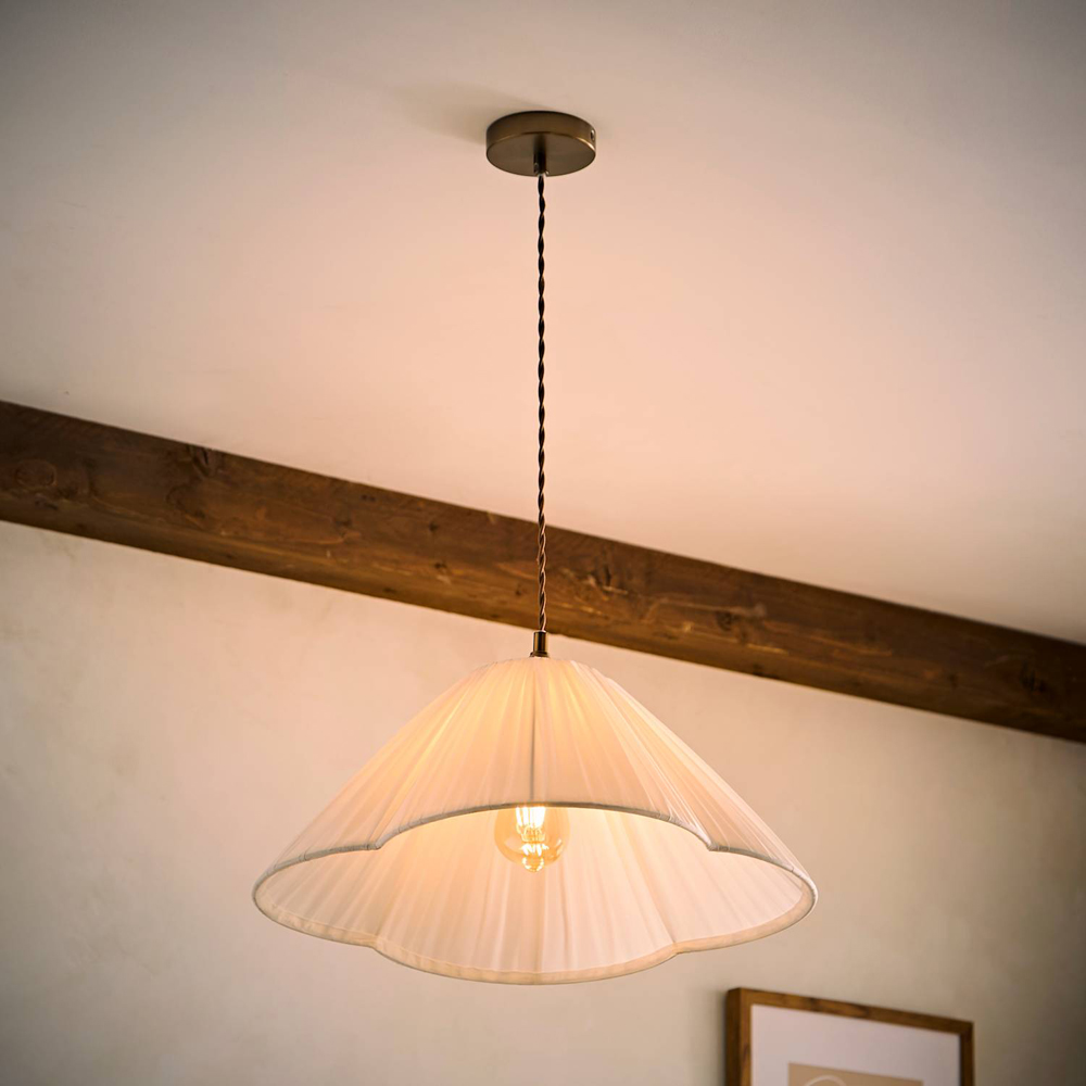 ValueLights Posie White Gathered Tapered Shade Ceiling Pendant Light with Bulb Image 2