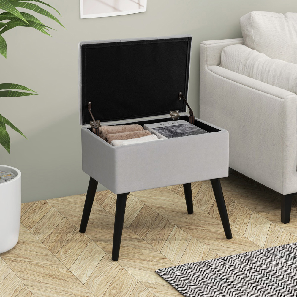 Costway Grey Velvet Flip Top Ottoman Footstool Image 4