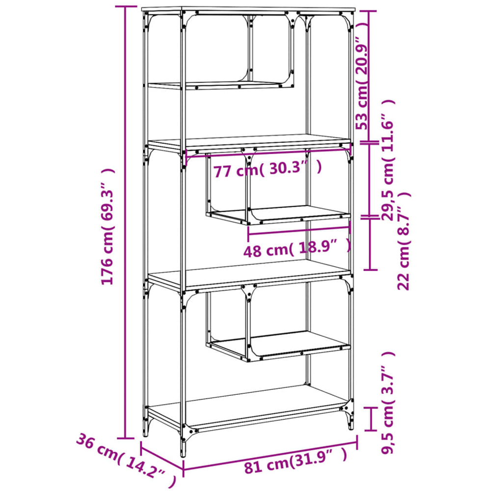 vidaXL 6 Shelf Smoked Oak Bookcase Image 9