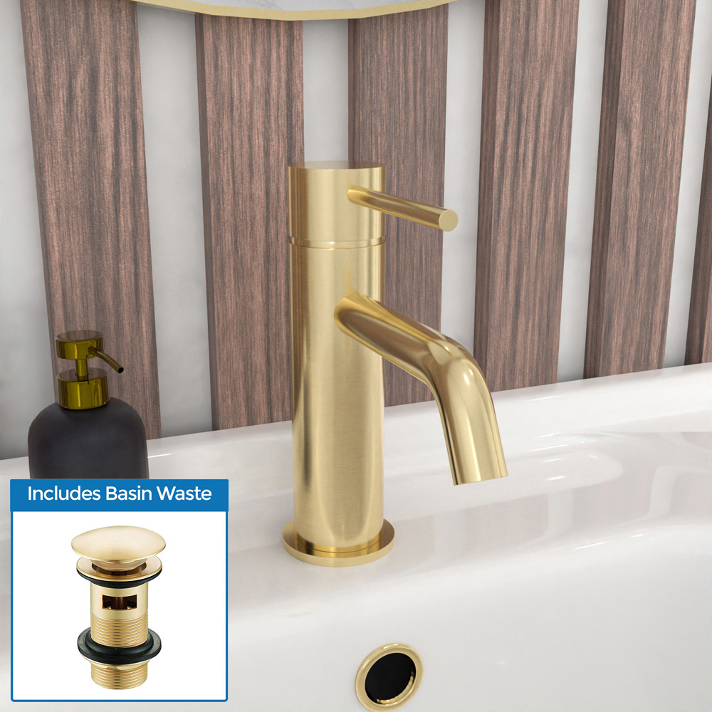 Nes Home Alice Brushed Brass Single Lever Deck Mounted Basin Mono Mixer Tap with Waste Image 2