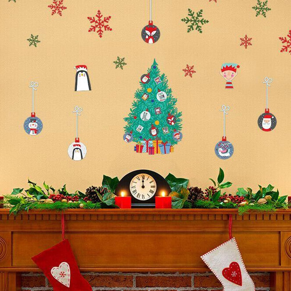 Walplus Funny Baubles and Christmas Tree Self Adhesive Wall Sticker 54 Piece Image 1