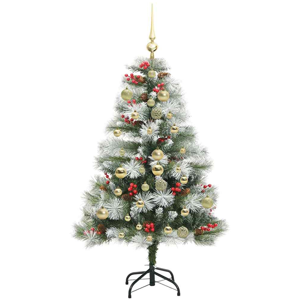 vidaXL Pre-Lit Gold Baubles Green Artificial Snow Flocked Christmas Tree 5ft Image 4