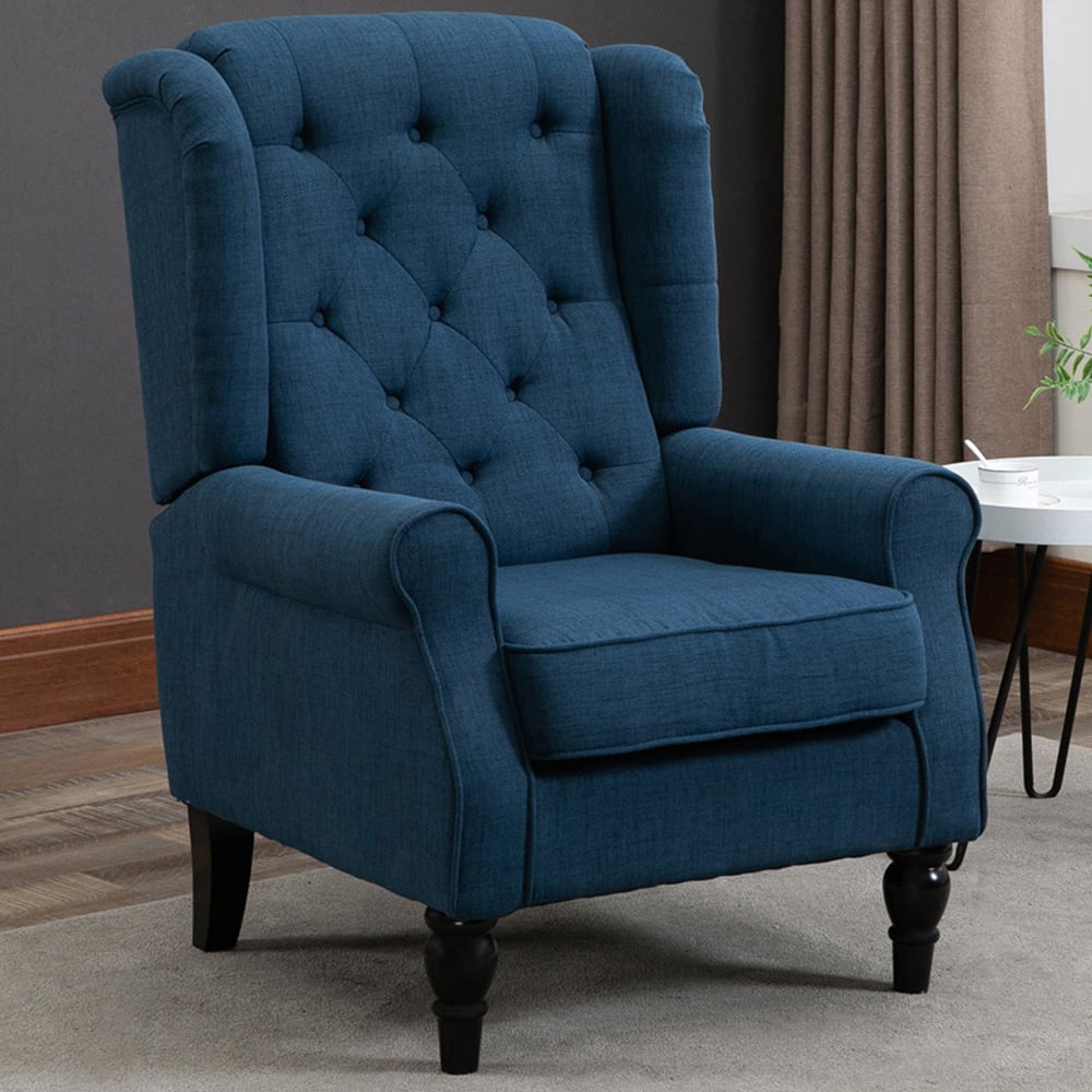 Portland Blue Retro Upholstered Wingback Armchair Image 1