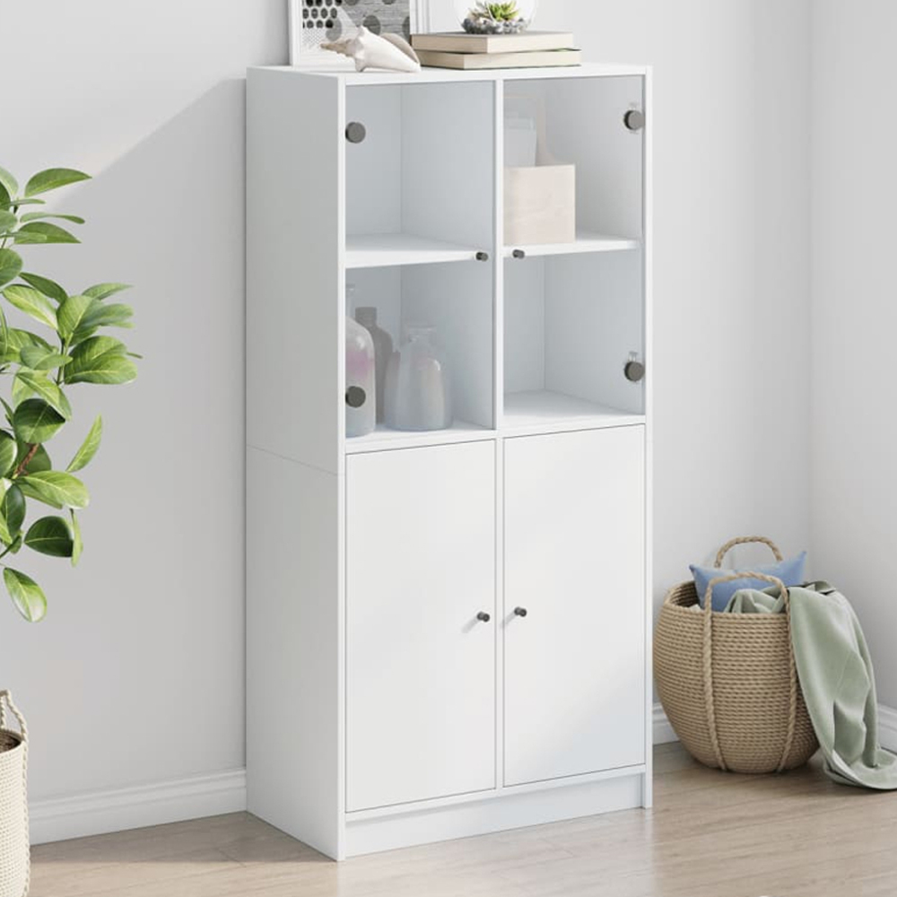 vidaXL 4 Door White Glass Highboard Image 1
