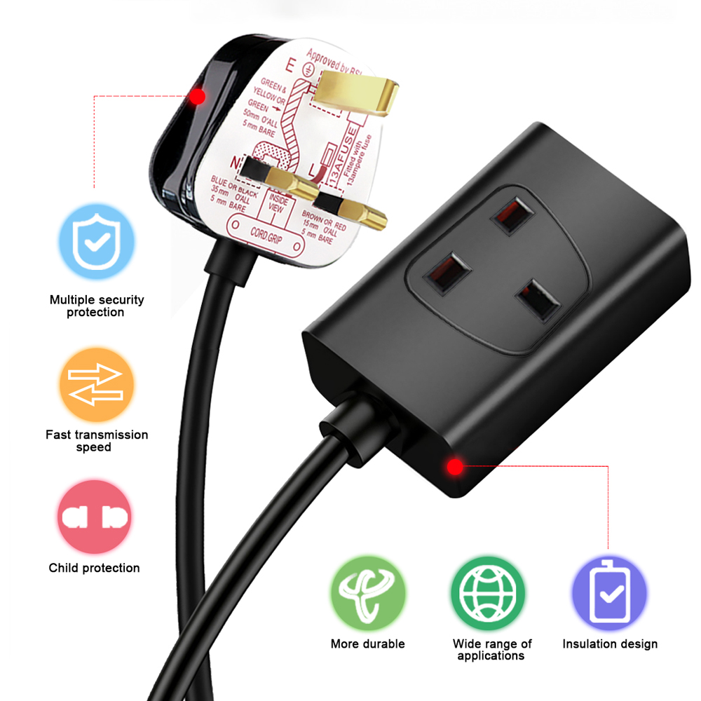 ExtraStar 13A 5m Single Socket Black Extension Lead with Cable Image 5