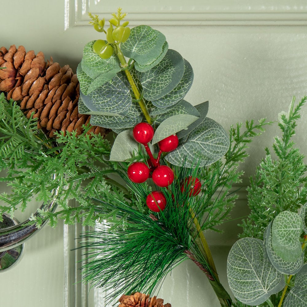Samuel Alexander Eucalyptus Wreath with Red Berries and Pinecones 50cm Image 4