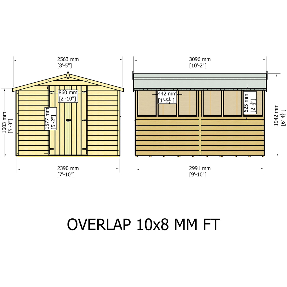 Shire 10 x 8ft Double Door Dip Treated Overlap Apex Shed Image 7