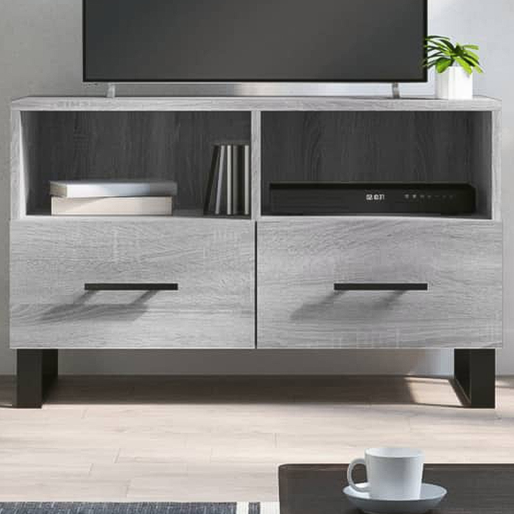 vidaXL 2 Drawer 2 Shelf Grey TV Cabinet Image 1