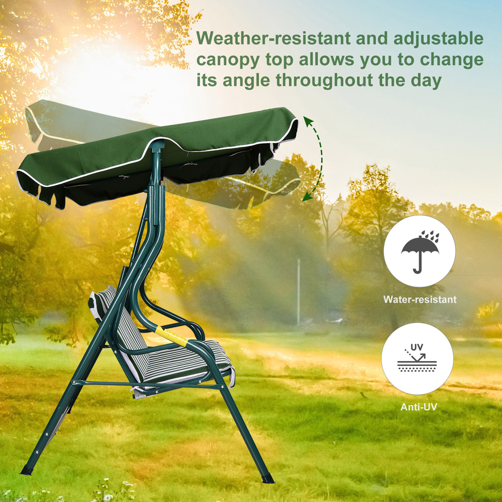 Outsunny 3 Seater Green Steel Swing Chair with Canopy Image 4