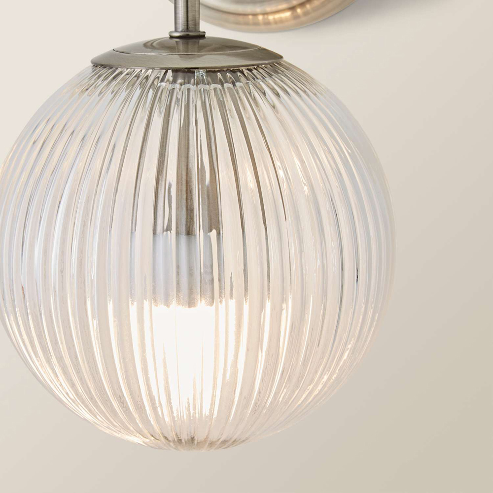 ValueLights Kempton Ribbed Globe Shade Brushed Chrome Wall Light with Bulb Image 3