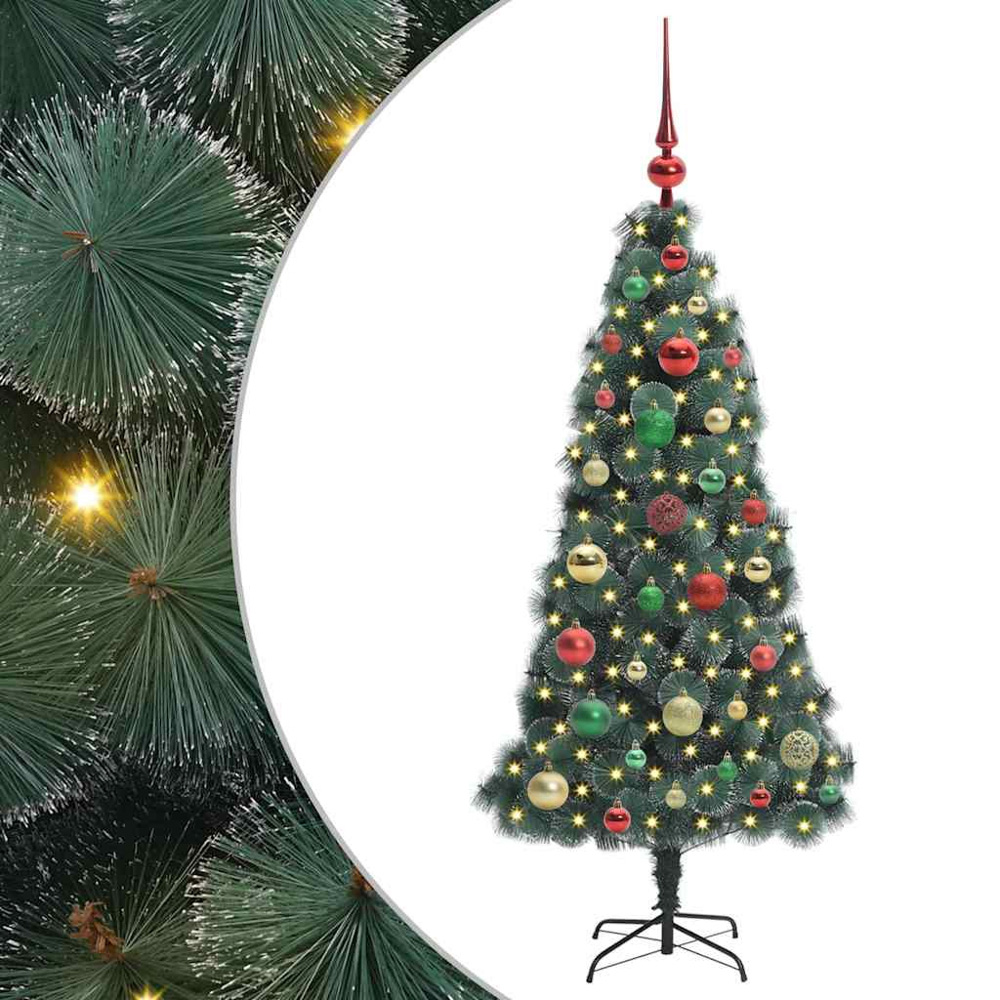 vidaXL Pre-Lit Multicolour Baubles Green Artificial Christmas Tree 4ft Image 2