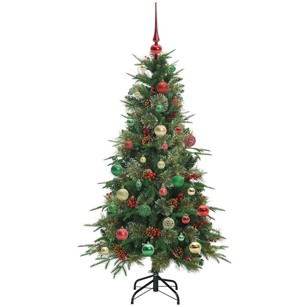vidaXL Pre-Lit Multicolour Baubles Green Artificial Hinged Christmas Tree 5ft Image 5