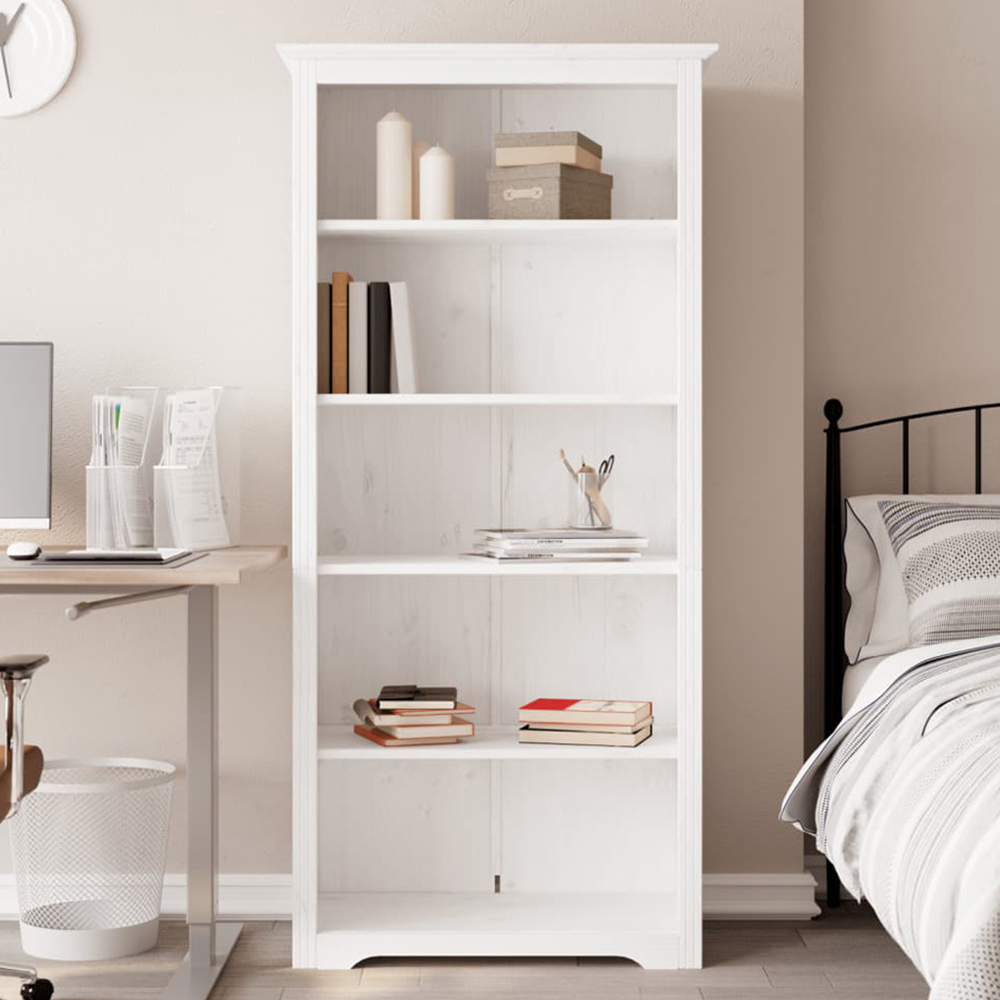 vidaXL Bodo 5 Shelf White Solid Pine Wood Bookcase Image 1