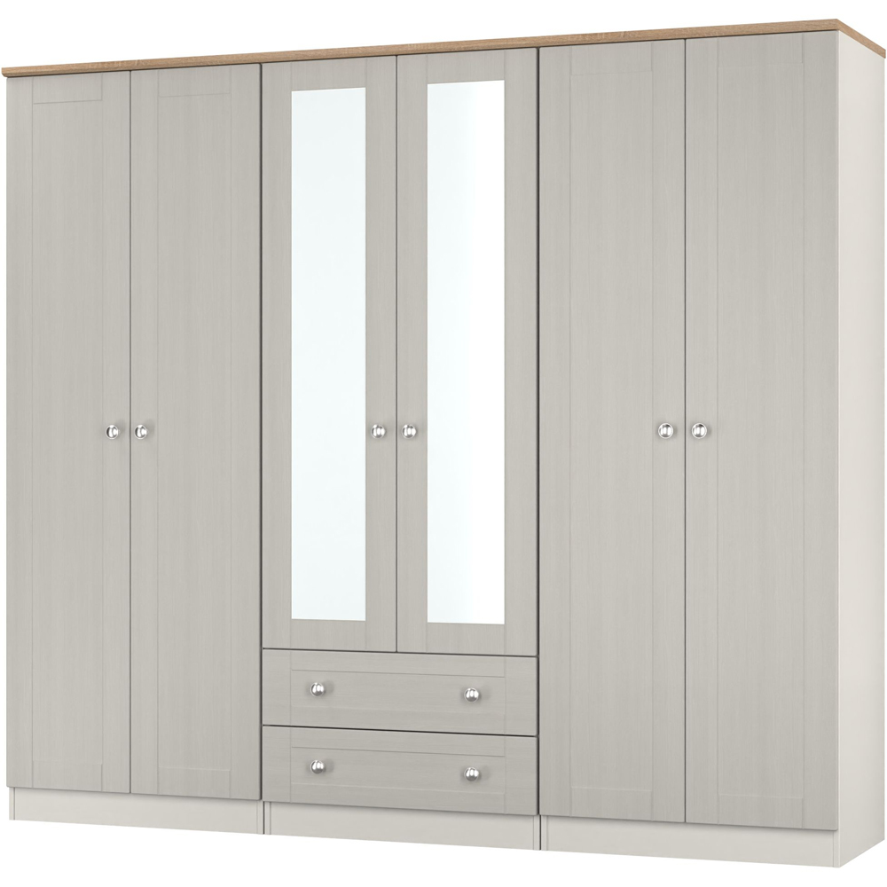 Crowndale Sussex 6 Door 2 Drawer Grey Ash and Bardolino Oak Tall Mirror Wardrobe Ready Assembled Image 3