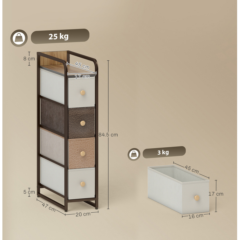 HOMCOM 4 Drawer Mixed-Brown Steel Frame Slim Storage Organiser Unit Image 9