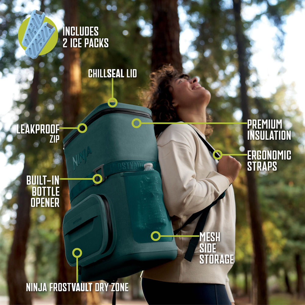 Ninja Outdoor FrostVault Go FF124EUUKTL Green 17L 24-Can Backpack Soft Cooler with Cold Dry Zone Image 6