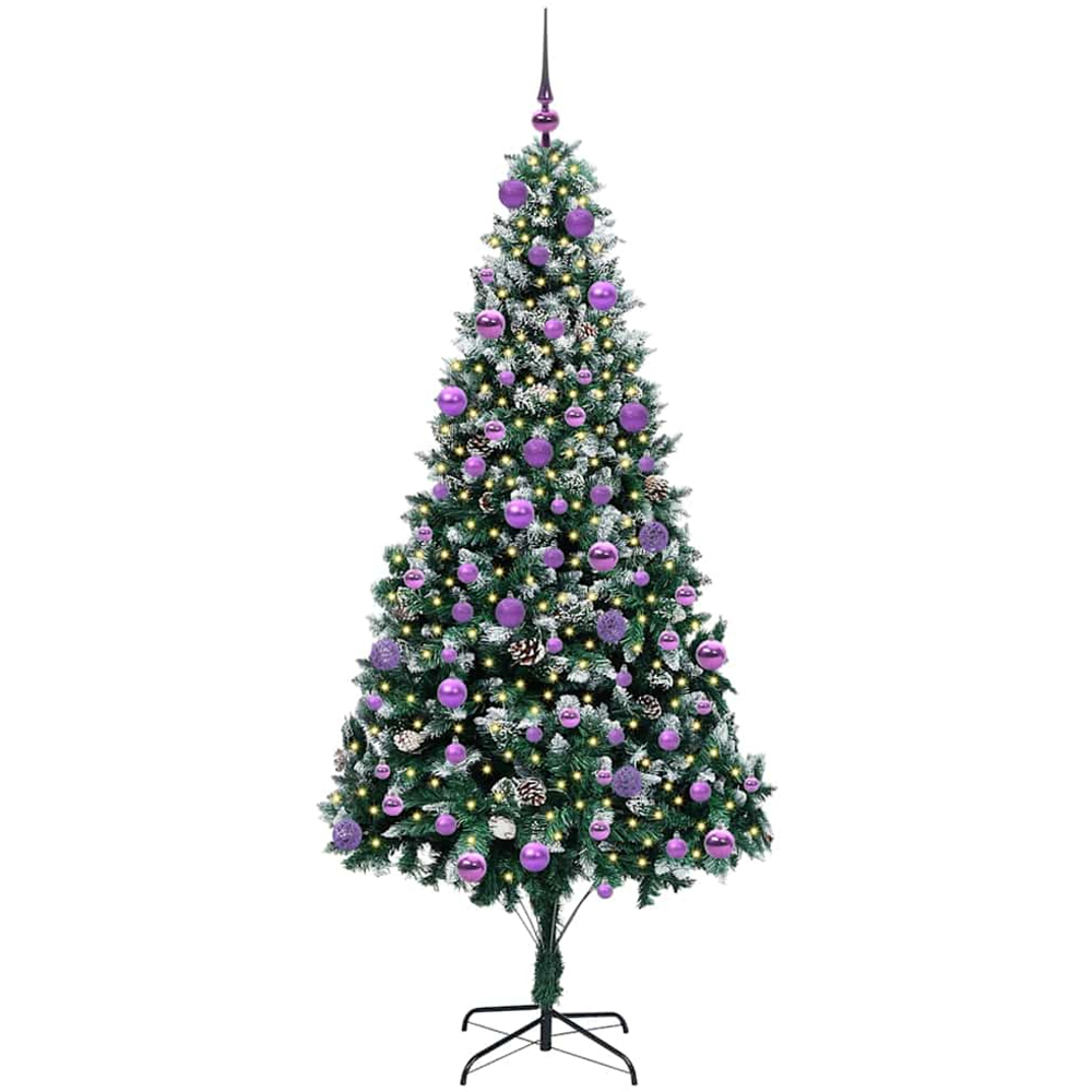 vidaXL Pre-Lit Lilac Baubles Green Artificial Christmas Tree 7ft Image 1