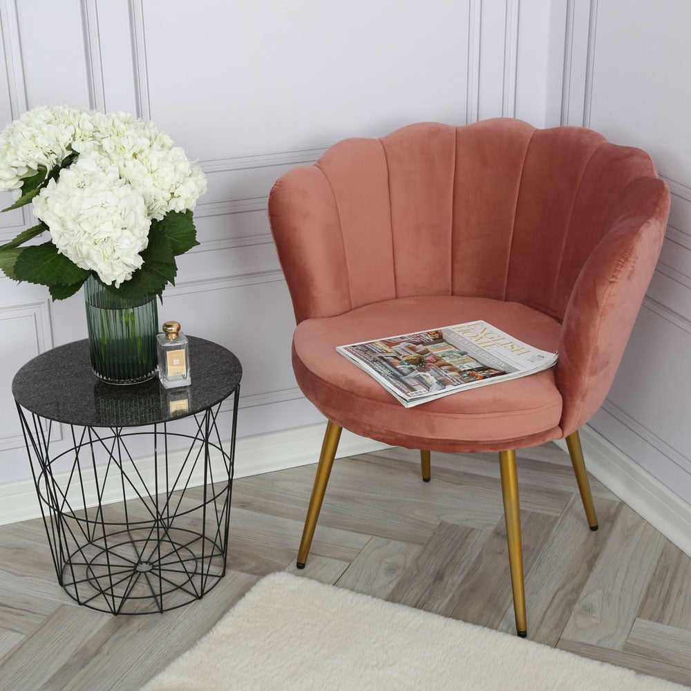 Flora Dark Pink Velvet Scalloped Back Accent Chair Image 8
