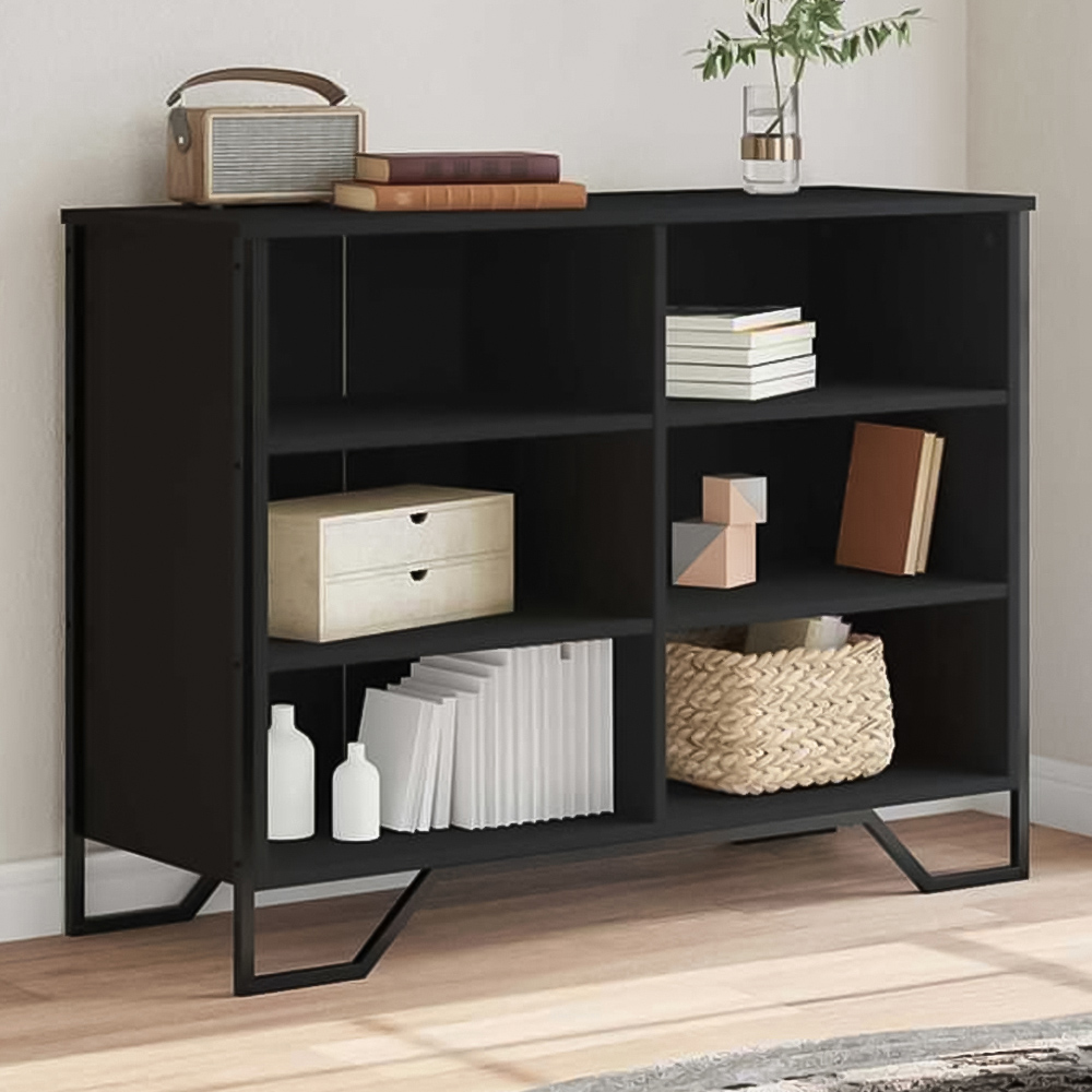 vidaXL 6 Shelf Black Wooden Sideboard Image 1