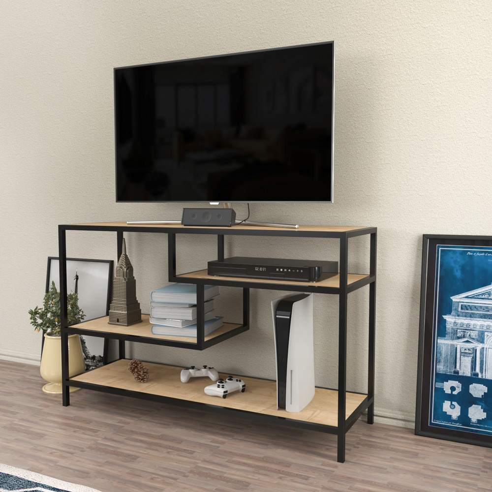 Decorotika Robins Industrial Black and Oak TV Stand Image 6