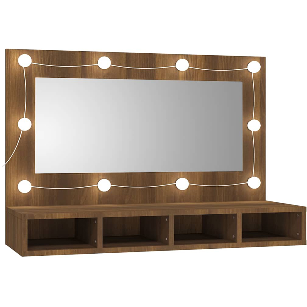 vidaXL 4 Open Shelf Brown Warm White LED Mirror Cabinet Image 2