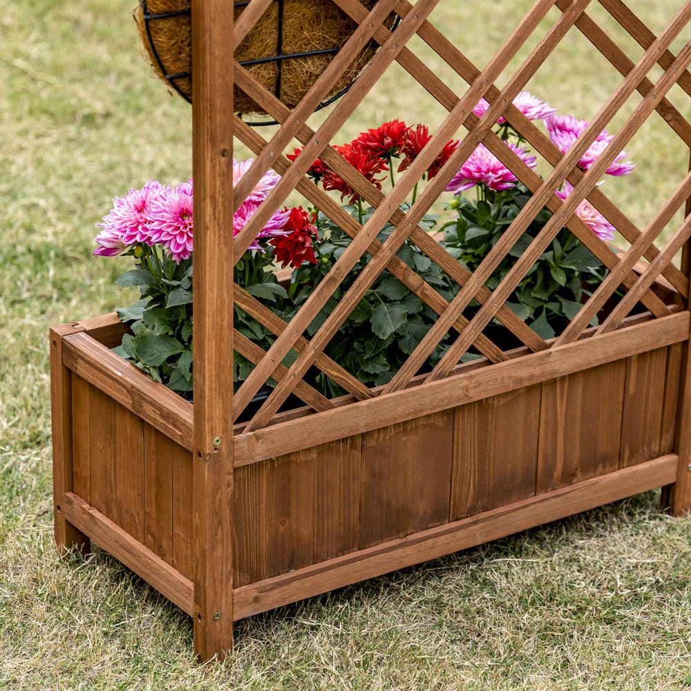 Outsunny Wooden Brown Planter with Trellis 122.5 x 30 x 60cm Image 4