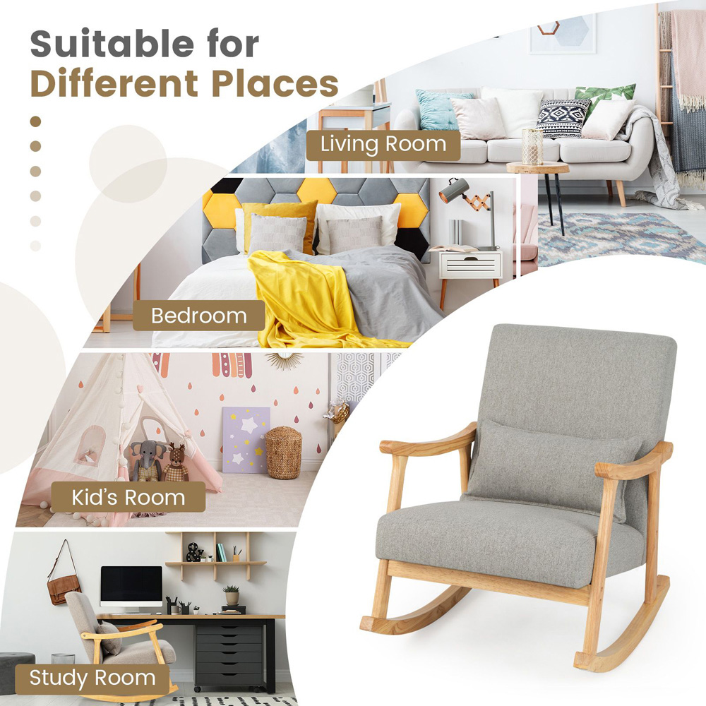 Costway Grey Upholstered Rocking Chair Image 7
