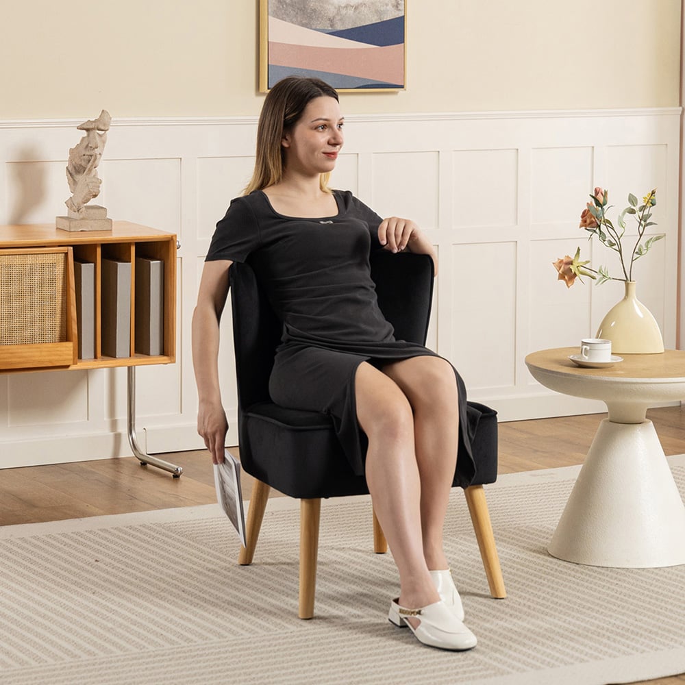 HOMCOM Black Velvet Occasional Tub Accent Chair Image 5