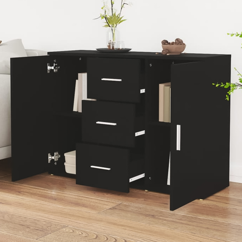 vidaXL 2 Door 3 Drawer Black Wooden Sideboard Image 1