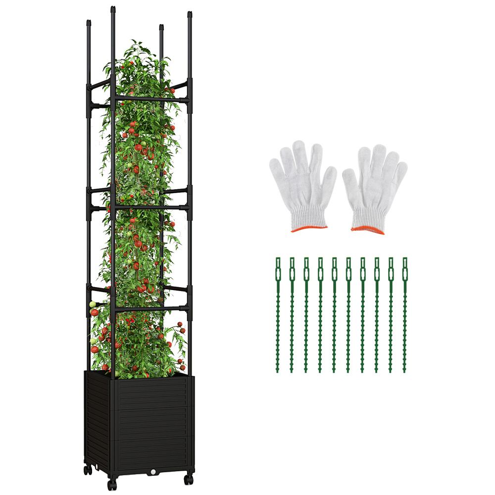 Costway Black Climbing Plants Trellis Raised Garden Bed with Wheels Image 3