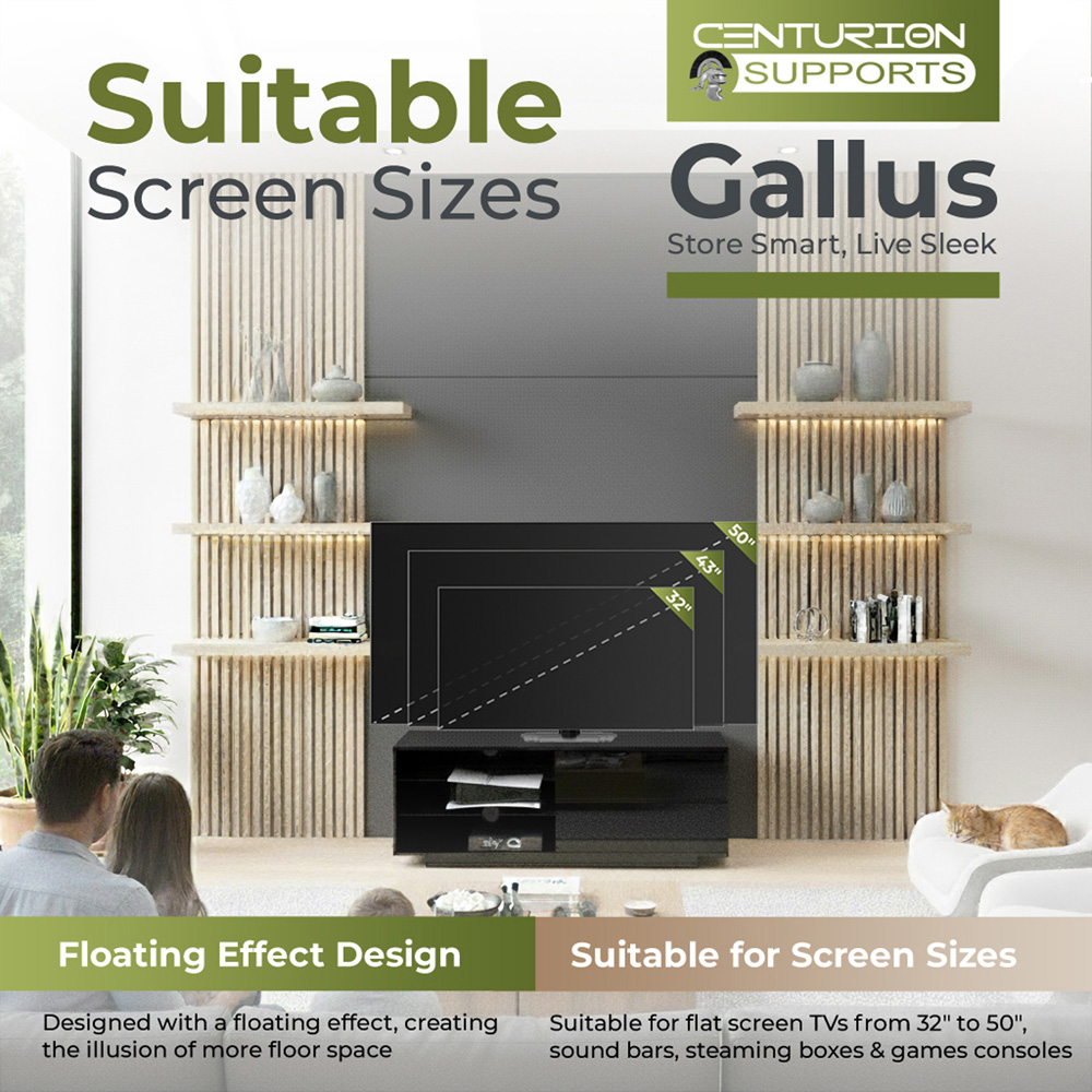 Centurion Supports Gallus 2 Drawer 3 Shelf Gloss Black TV Unit Image 8
