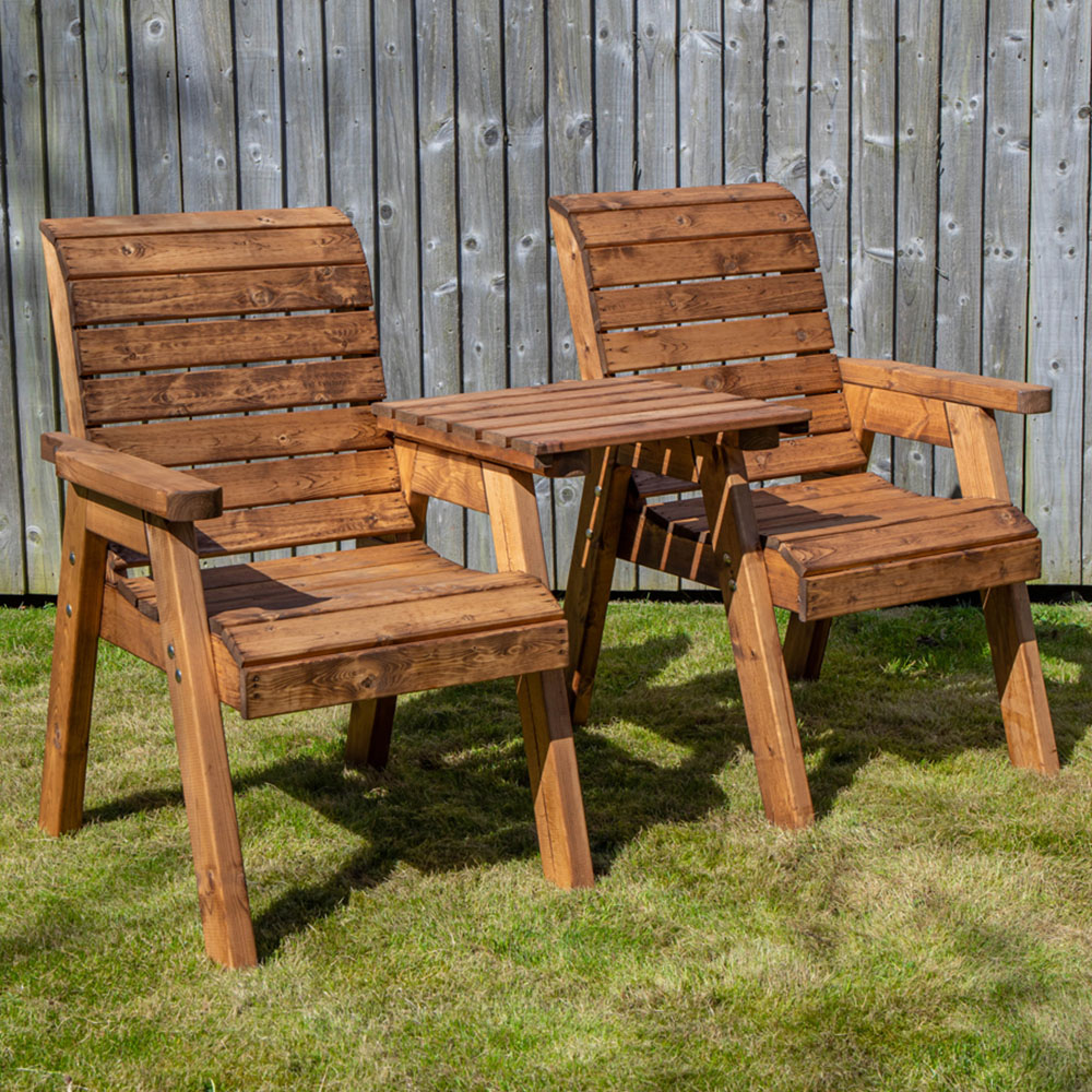 Samuel Alexander 2 Seater Chunky Rustic Wooden Garden Loveseat with Tray Image 1