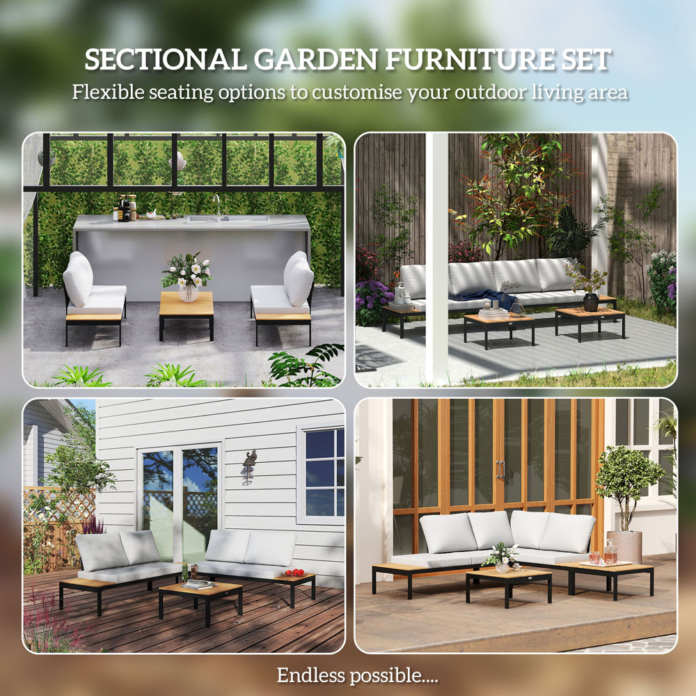 Outsunny 4 Seater Teak Garden Corner Sofa Set Image 8