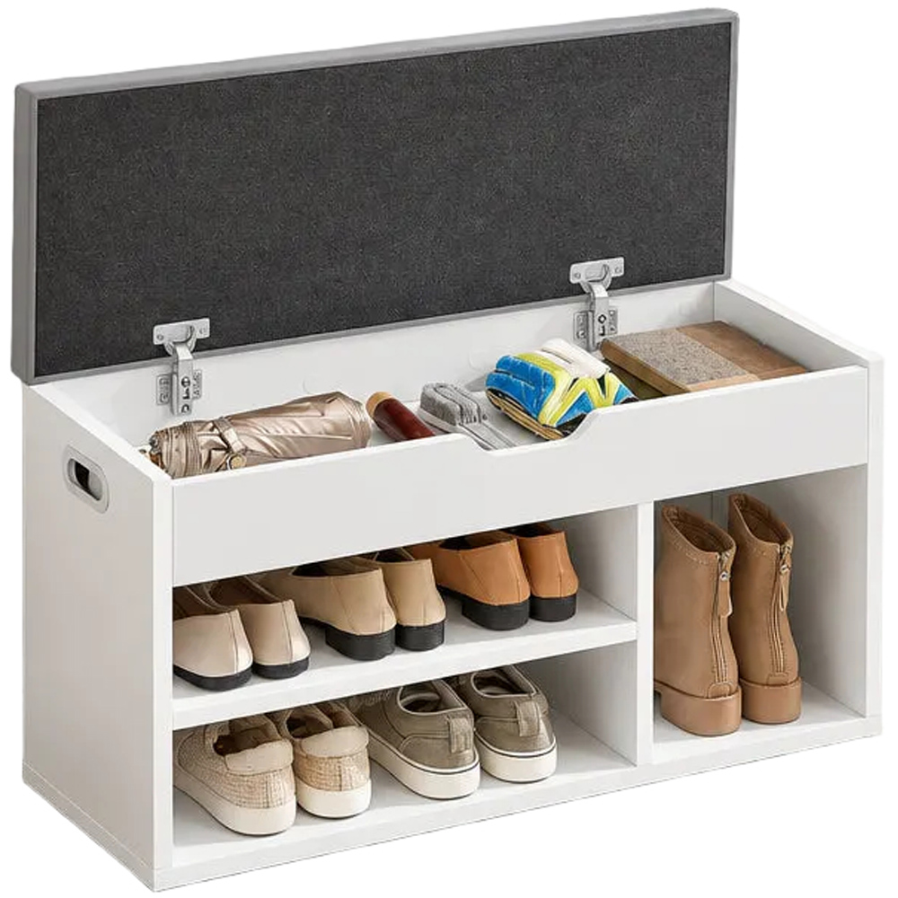 Modcraft 3 Shelf White Shoe Storage Bench with Cushion Image 3