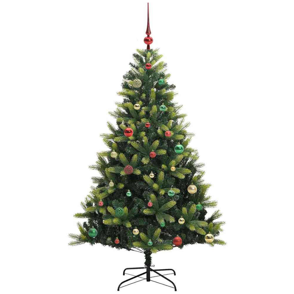 vidaXL Pre-Lit Multicolour Baubles Green Artificial Hinged Christmas Tree 5ft Image 4