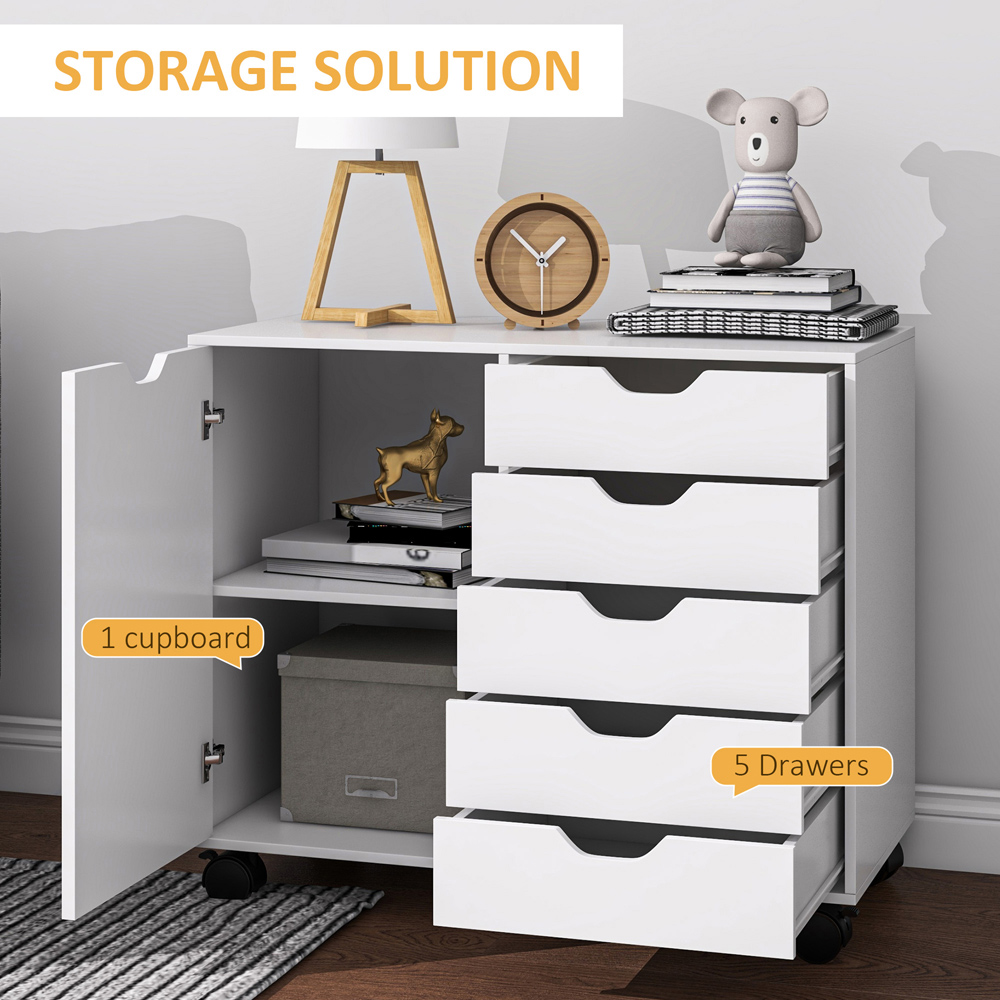 Portland Single Door 5 Drawer White Storage Cabinet Image 5