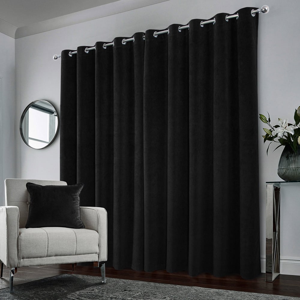 Enhanced Living Hampton Black Velvet Blackout Thermal Eyelet Curtain 168 x 137cm Image 5