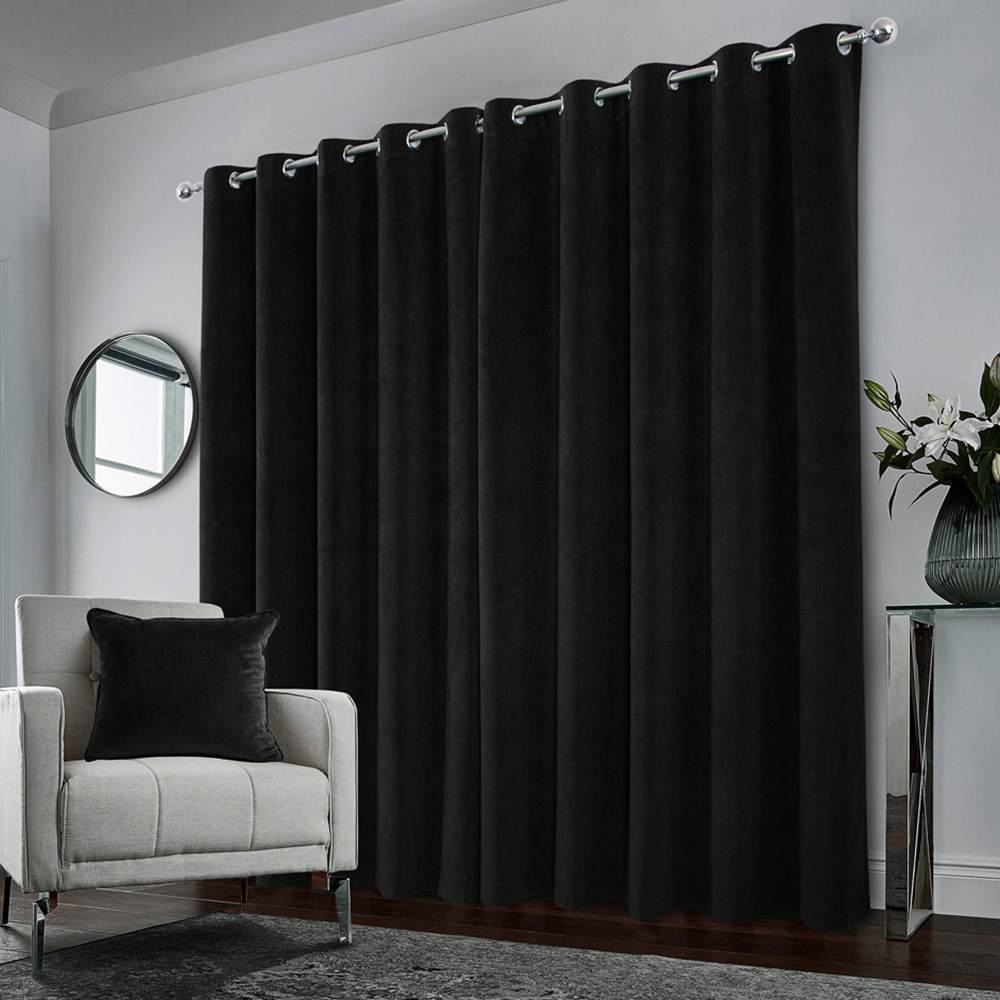 Enhanced Living Hampton Black Velvet Blackout Thermal Eyelet Curtain 168 x 229cm Image 5