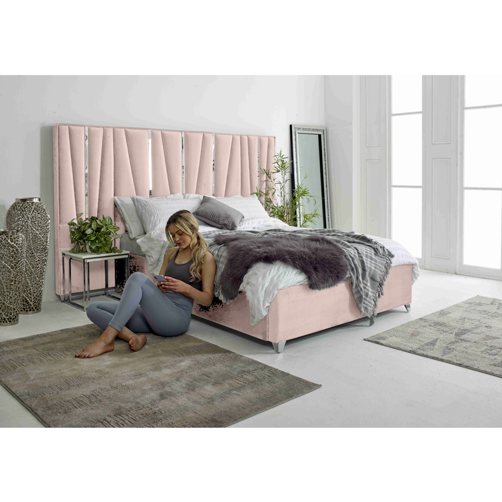 Eleganza Mila Small Double Pink Plush Velvet Bed Frame with Lined Headboard Image 9