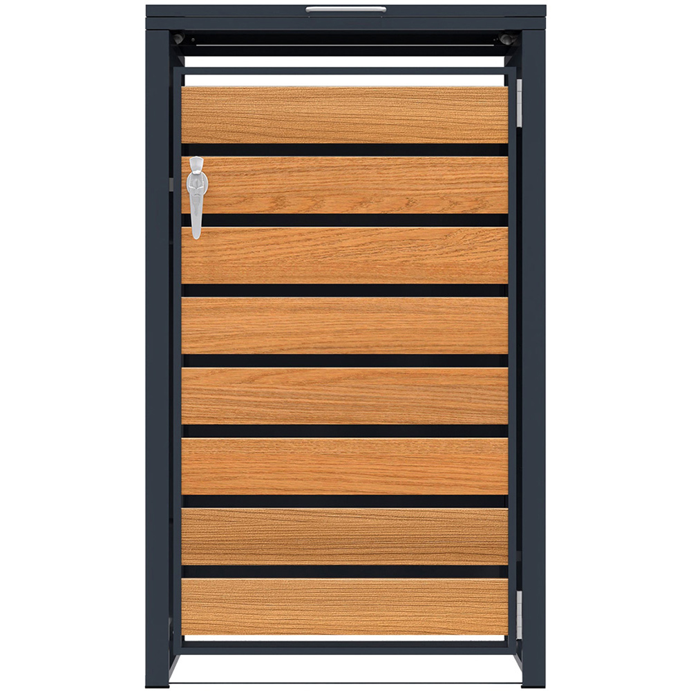 MonsterShop Anthracite and Wood Metal Wheelie Bin Storage Shed Image 1