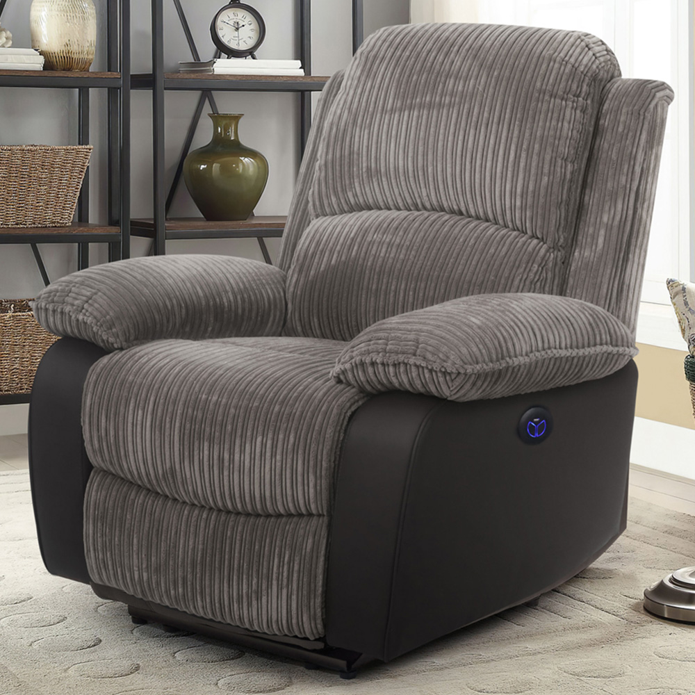 Comfy Living Grey Cord Fabric Electric Recliner Chair Image 1