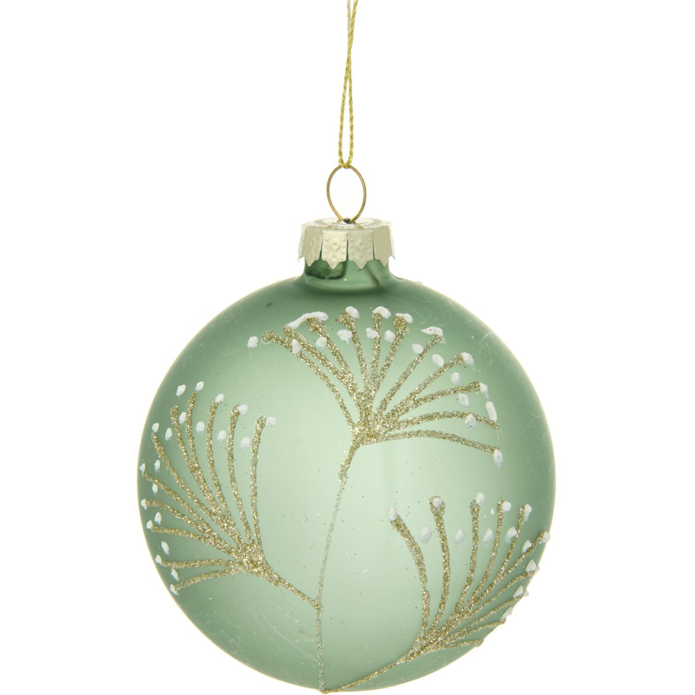 Frosted Green Glitter Detail Bauble Image 4